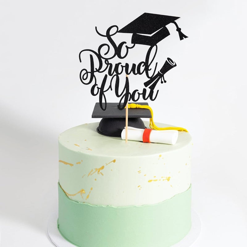 Arthsdite So Proud of You Cake Topper - Black Glitter Graduation Decoration - Image 5